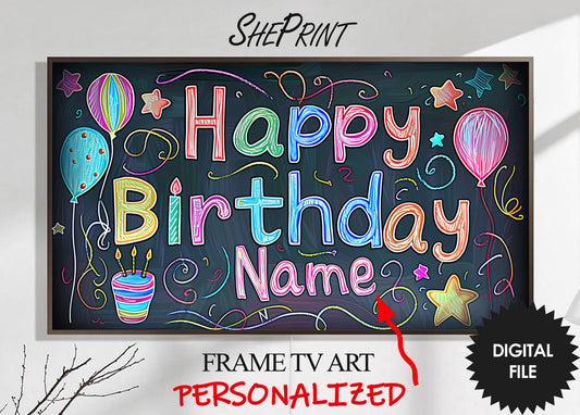 Personalized Birthday Frame TV Art For Kids | Happy Birthday Written On School-Board preview