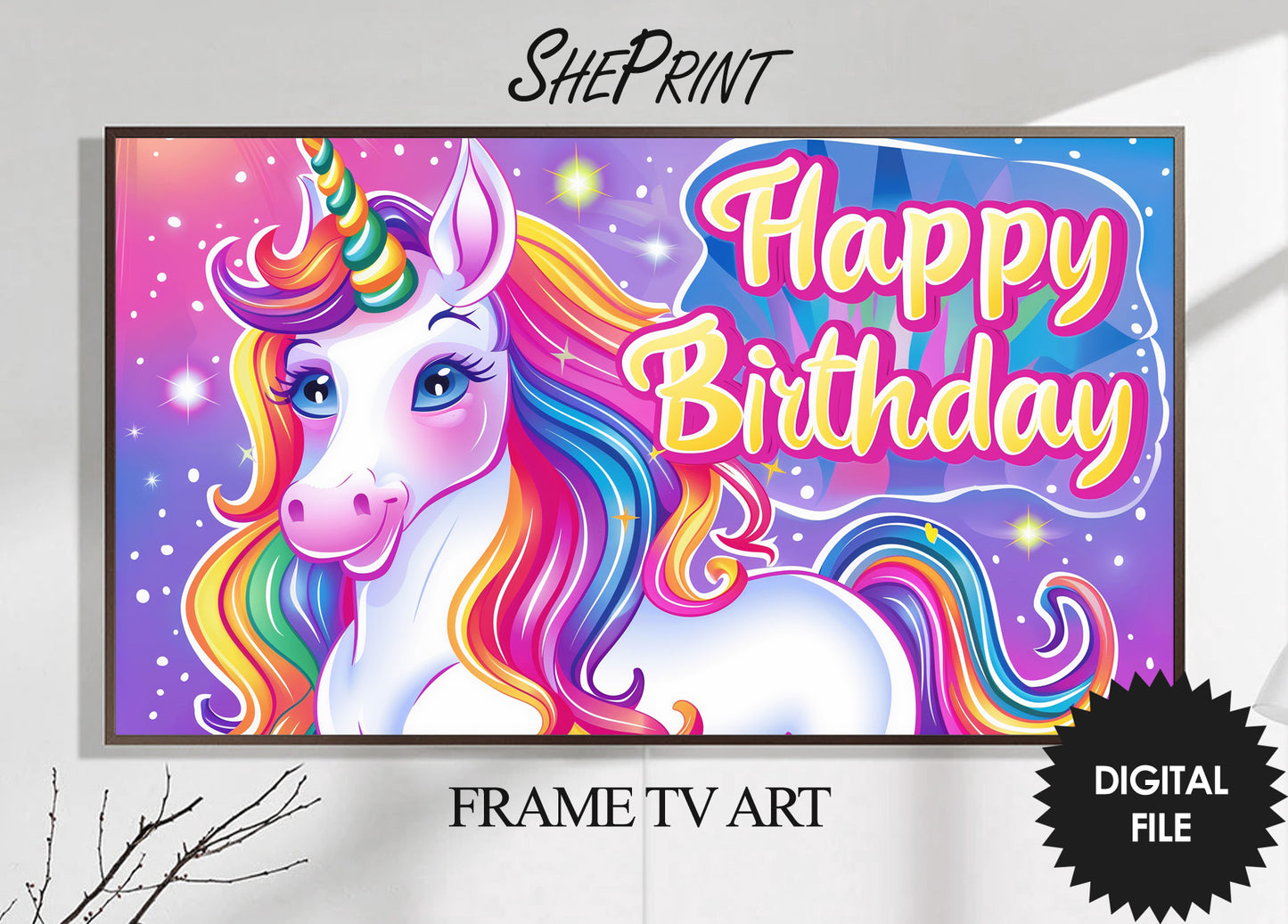 Samsung Frame TV Art For Kids | Happy Birthday Cartoon Unicorn preview