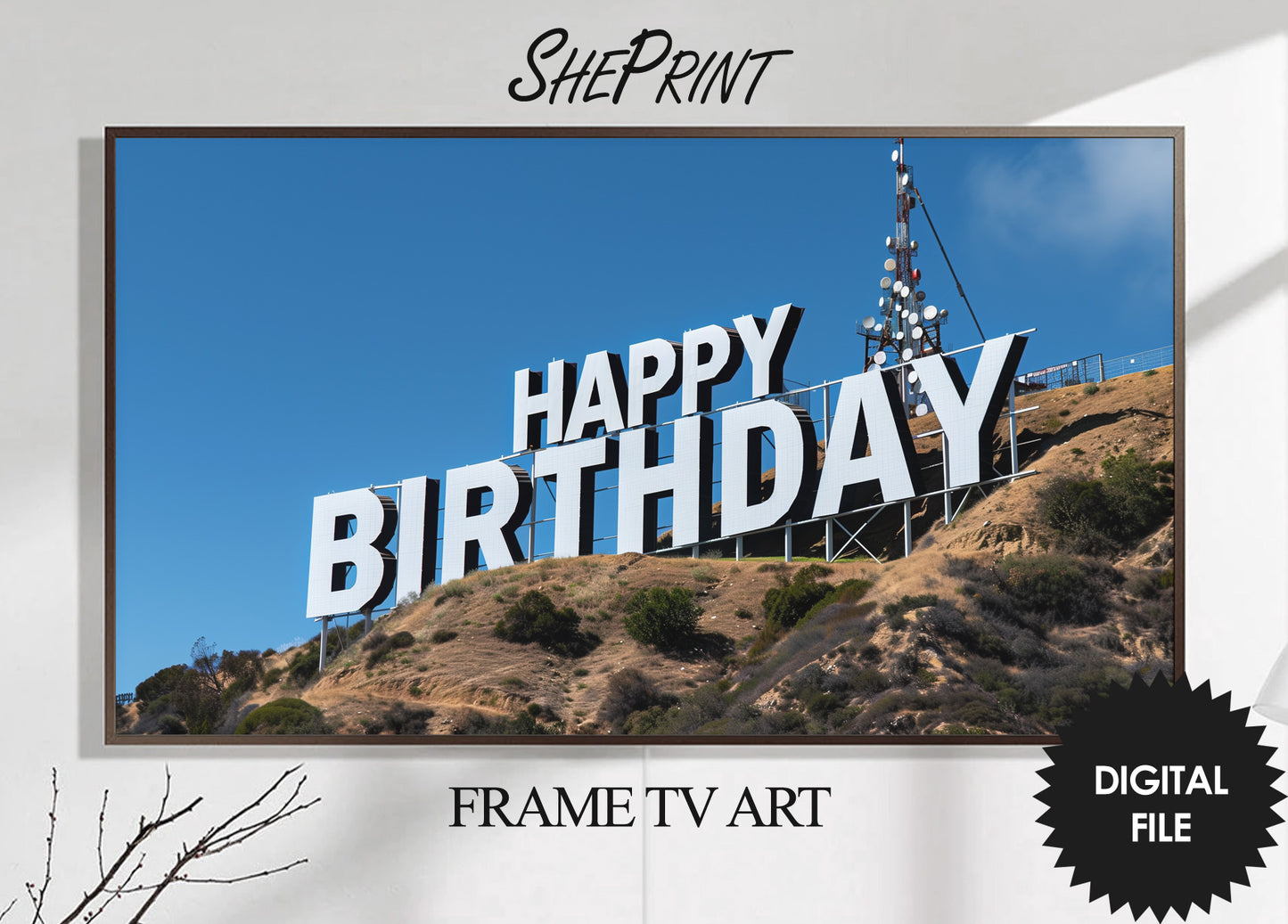 Samsung Frame TV Art | Happy Birthday Funny Hollywood Sign preview