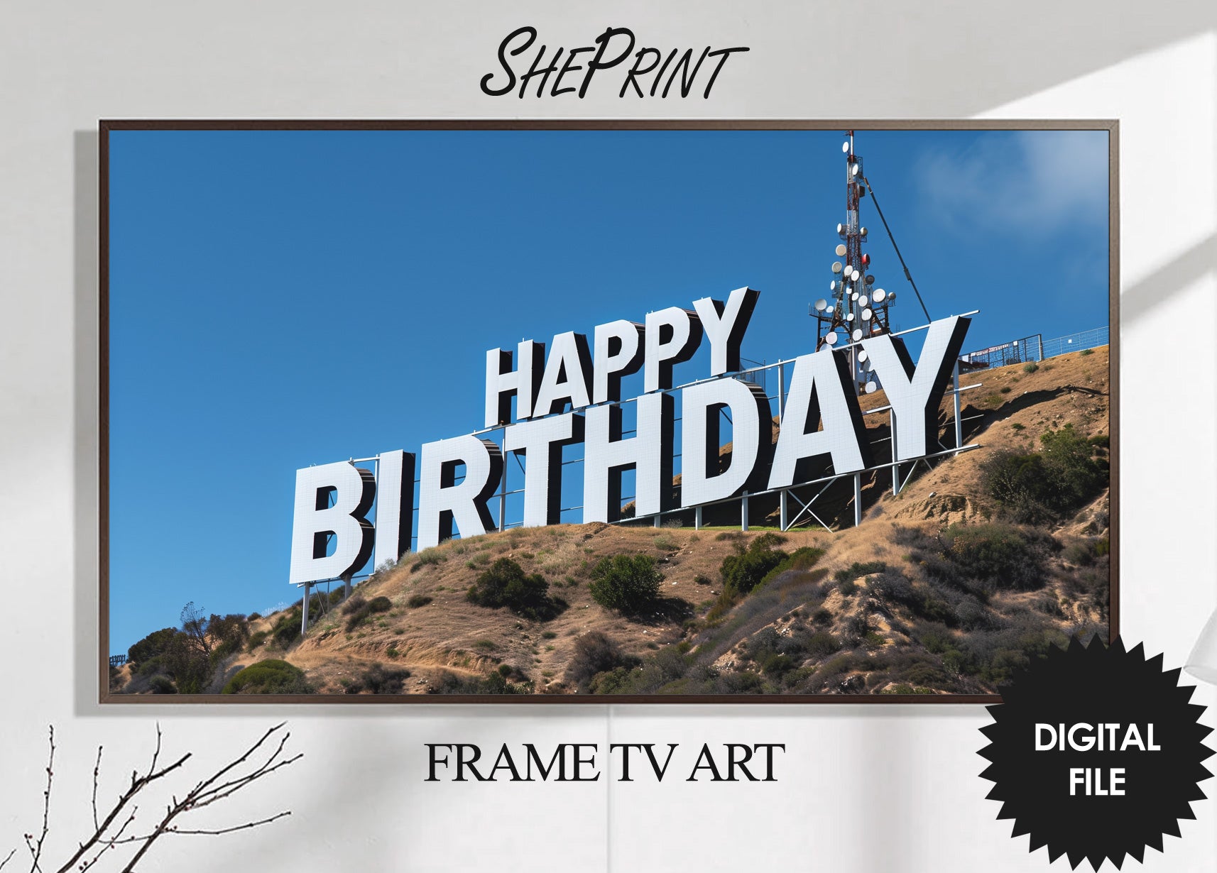 Samsung Frame TV Art | Happy Birthday Funny Hollywood Sign preview