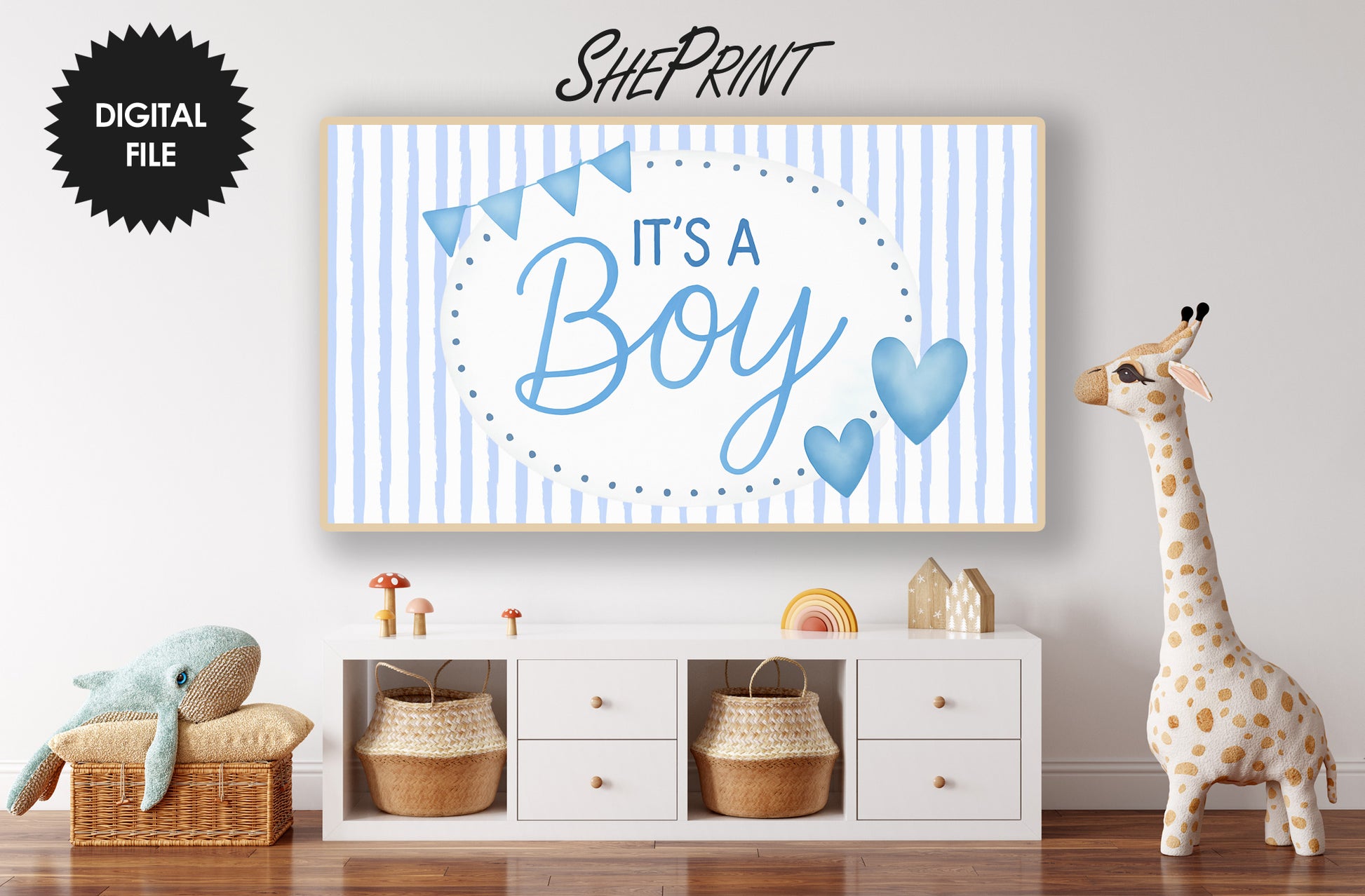It’s a Boy Frame TV Art – Blue Baby Shower Decor | Baby Boy Digital Download preview
