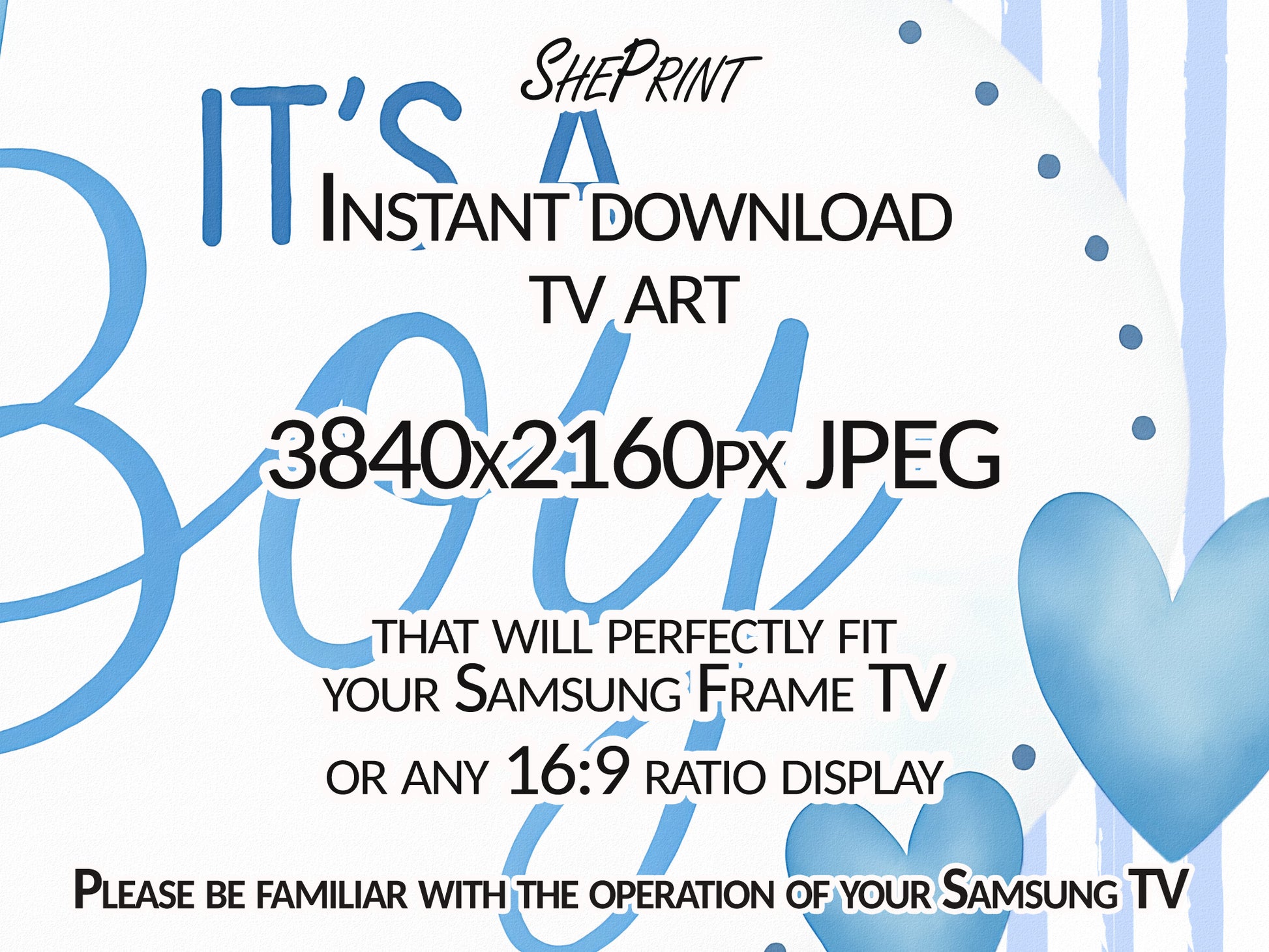 It’s a Boy Frame TV Art – Blue Baby Shower Decor | Baby Boy Digital Download close up look