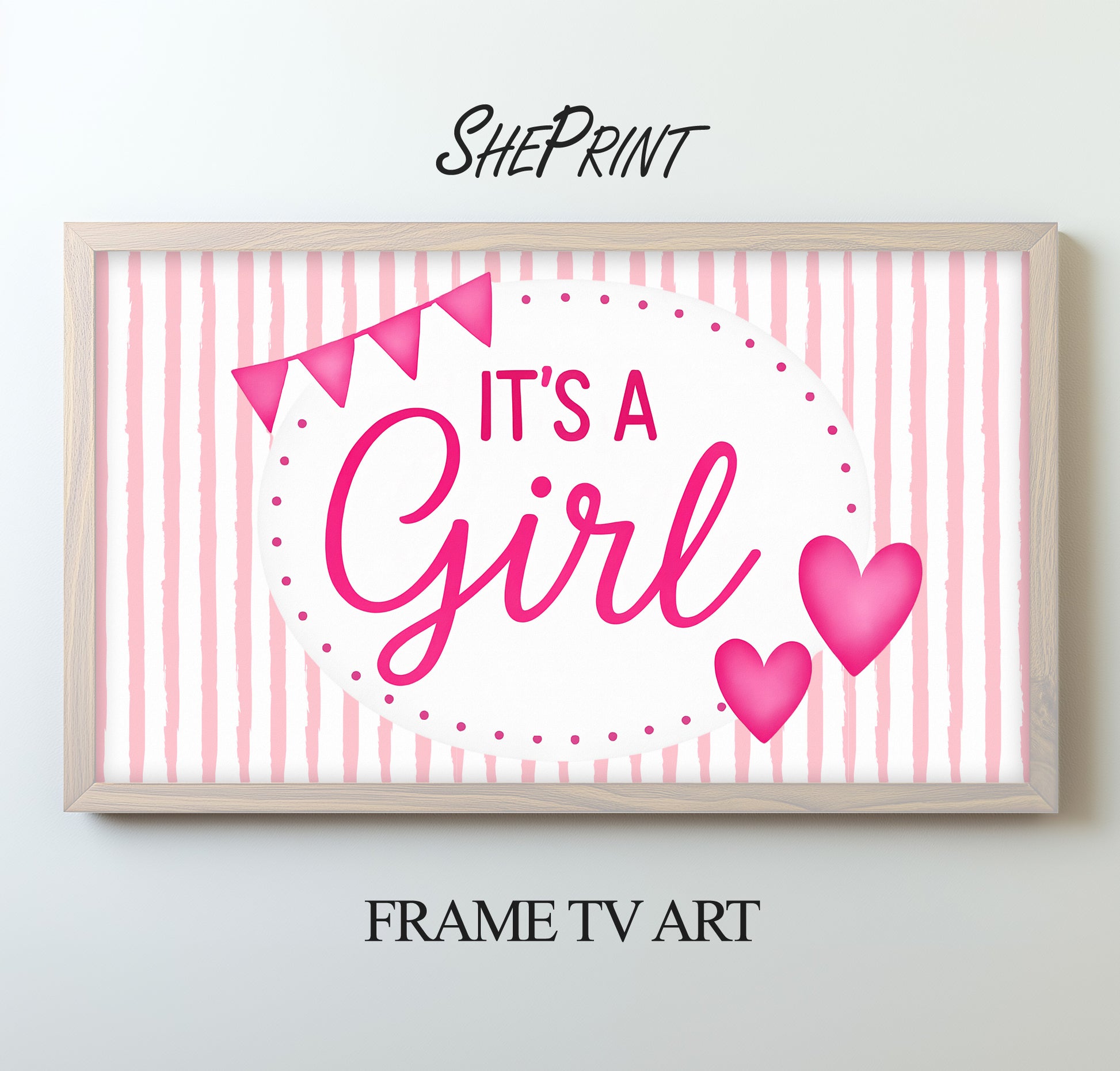 It’s a Girl Frame TV Art – Pink Baby Shower Decor | Baby Girl Digital Download