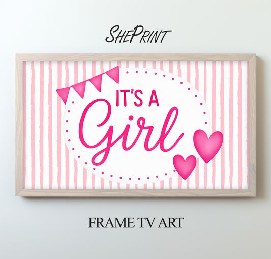 It’s a Girl Frame TV Art – Pink Baby Shower Decor | Baby Girl Digital Download