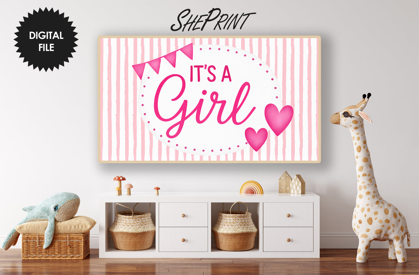 It’s a Girl Frame TV Art – Pink Baby Shower Decor | Baby Girl Digital Download preview