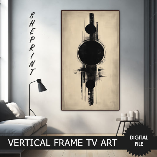 Japanese Style Vertical Frame TV Art, Japandi Abstract Art preview in minimalist modern interior