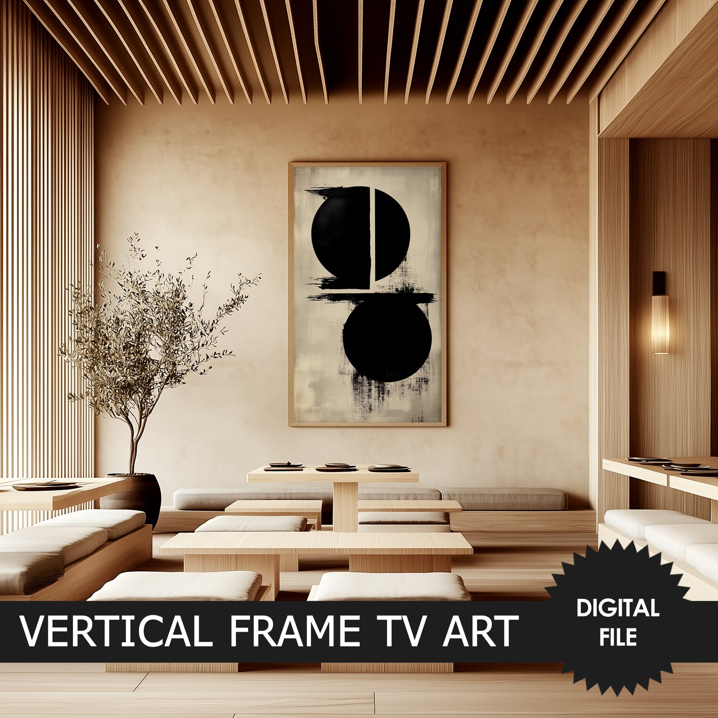 Japandi Bold Circles Vertical Frame TV Art preview 3