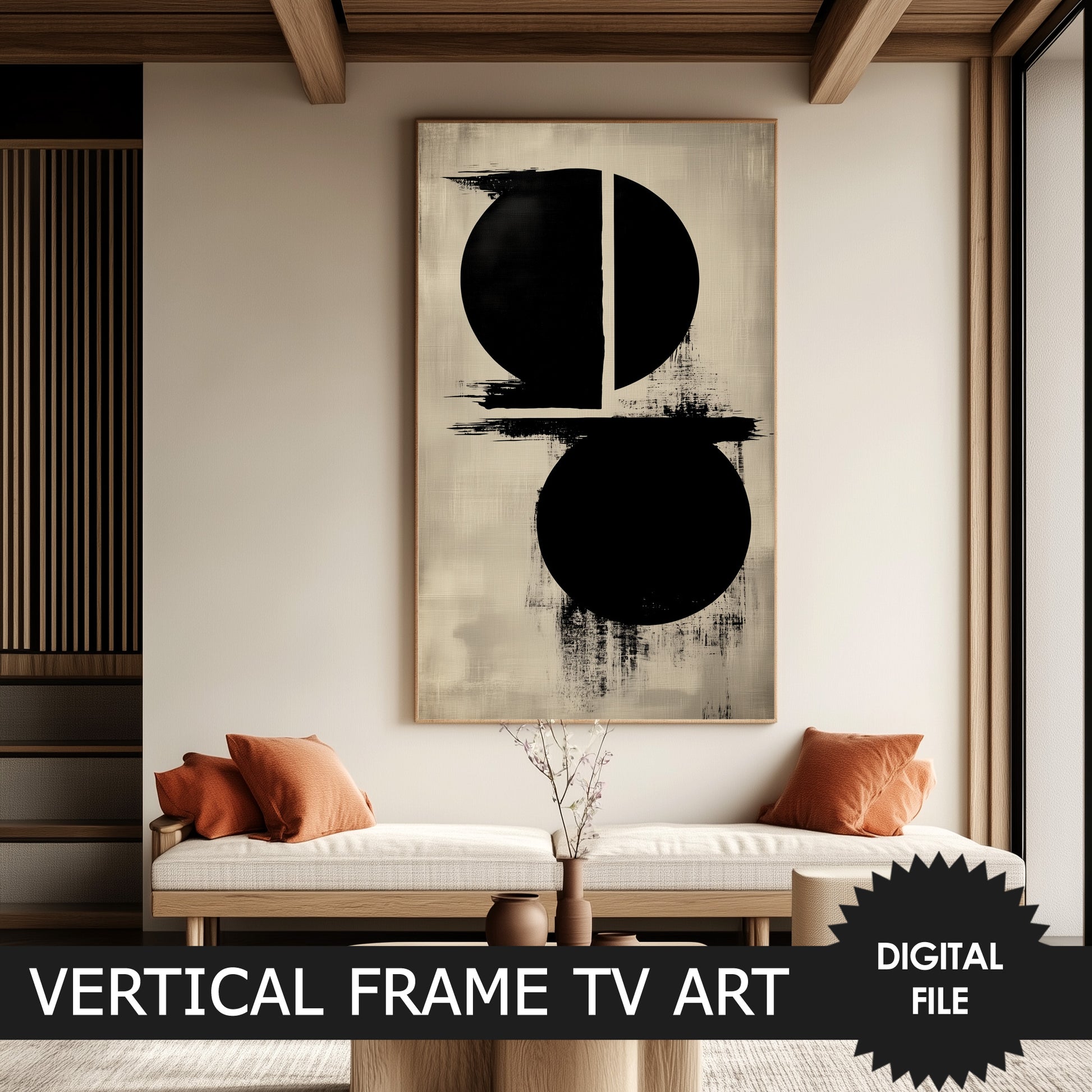 Japandi Bold Circles Vertical Frame TV Art preview 4