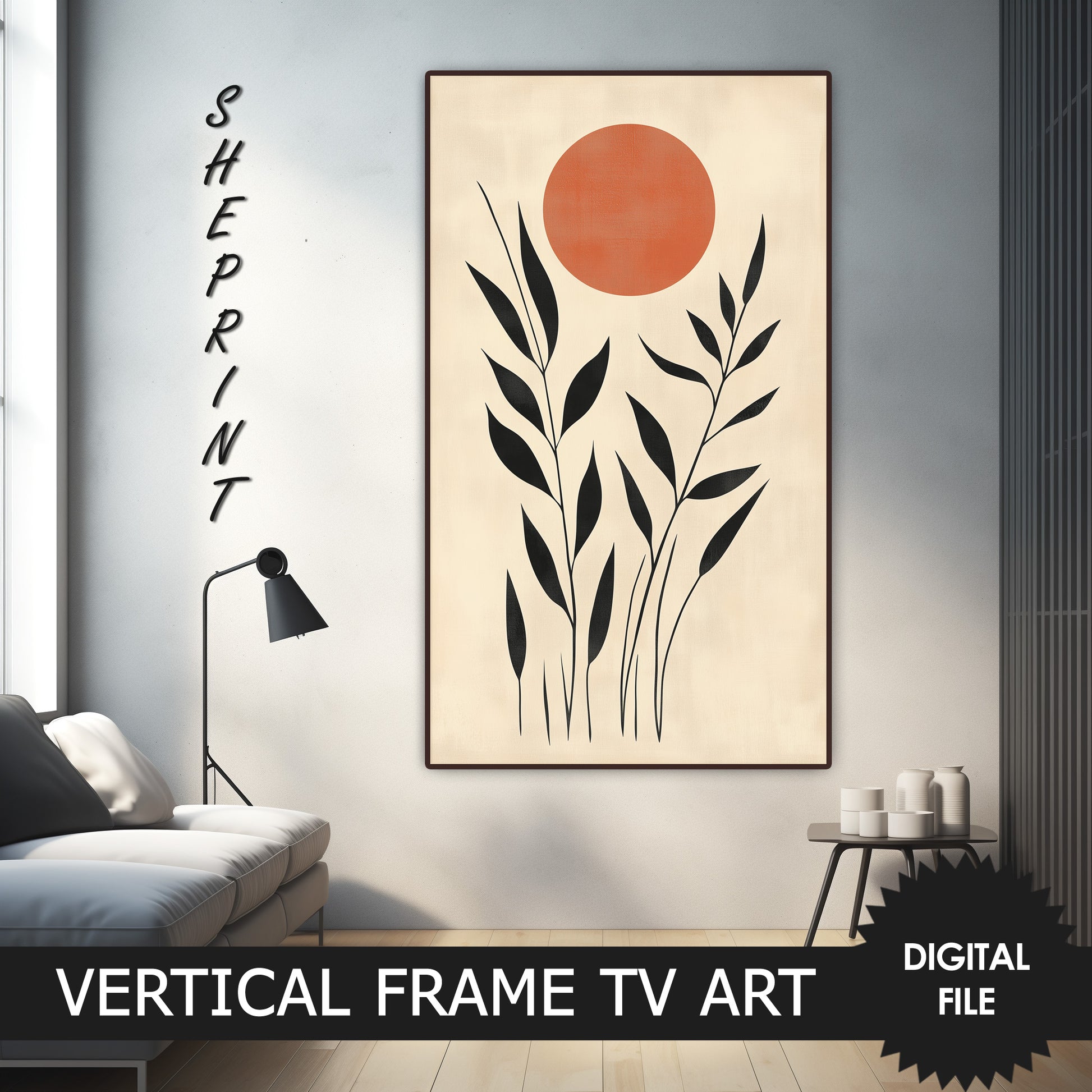 Japandi Vertical Frame TV Art, Leaves Abstract Art preview