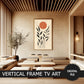 Japandi Vertical Frame TV Art, Leaves Abstract Art, preview in Japanese styled room.