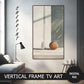 Vertical Frame TV Art, Japandi Minimalist Still Life, Neutral Earth Tones Oil Painting preview on Samsung Frame TV when mounted vertically