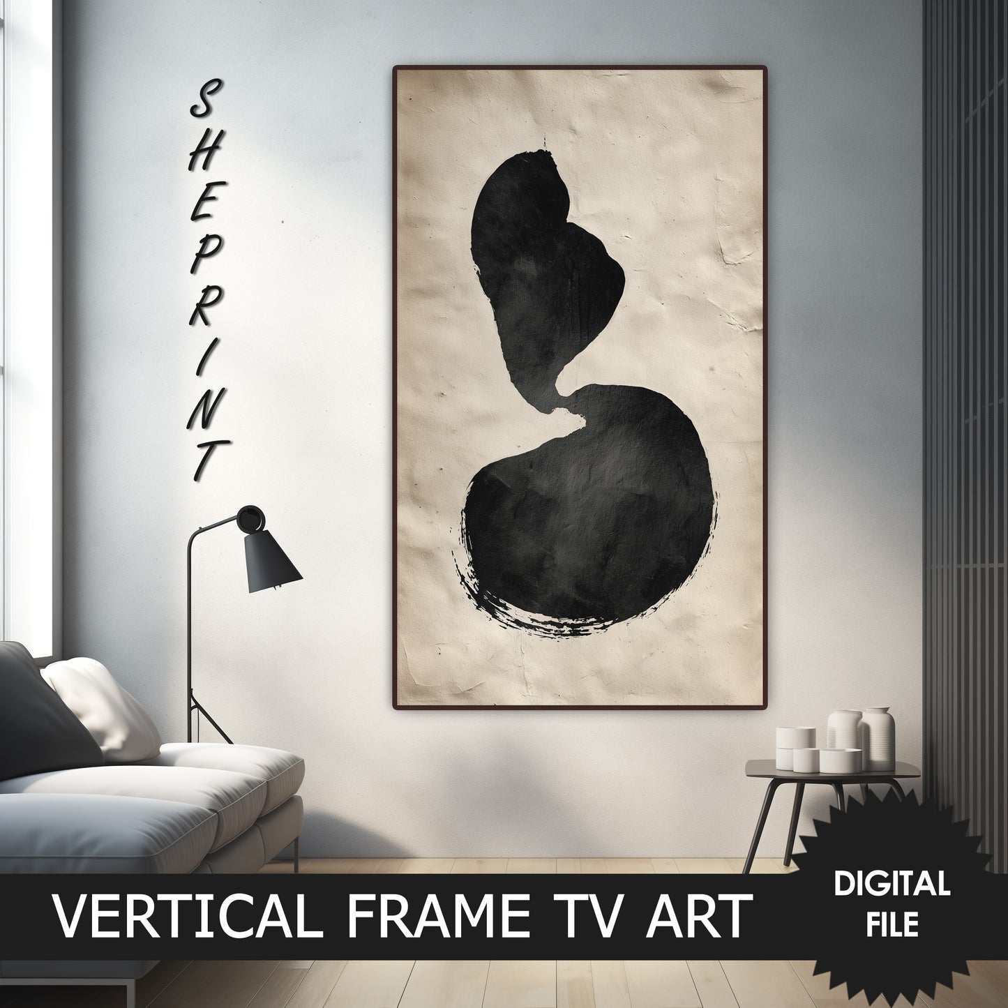 Japandi Zen Minimalism Vertical TV Art, Wabi-Sabi Abstract