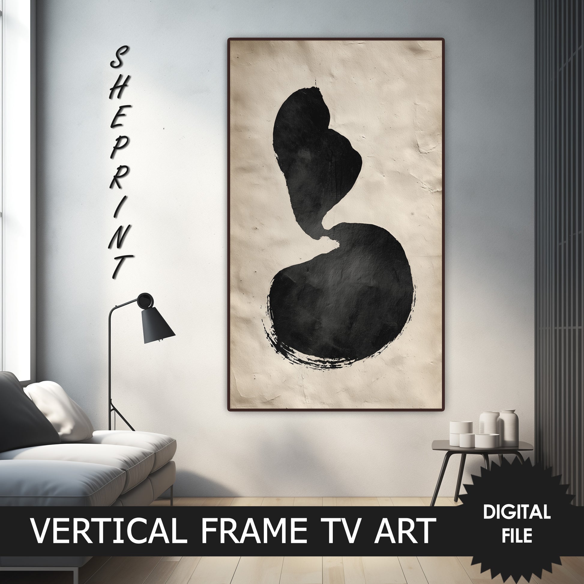 Japandi Zen Minimalism Vertical TV Art, Wabi-Sabi Abstract