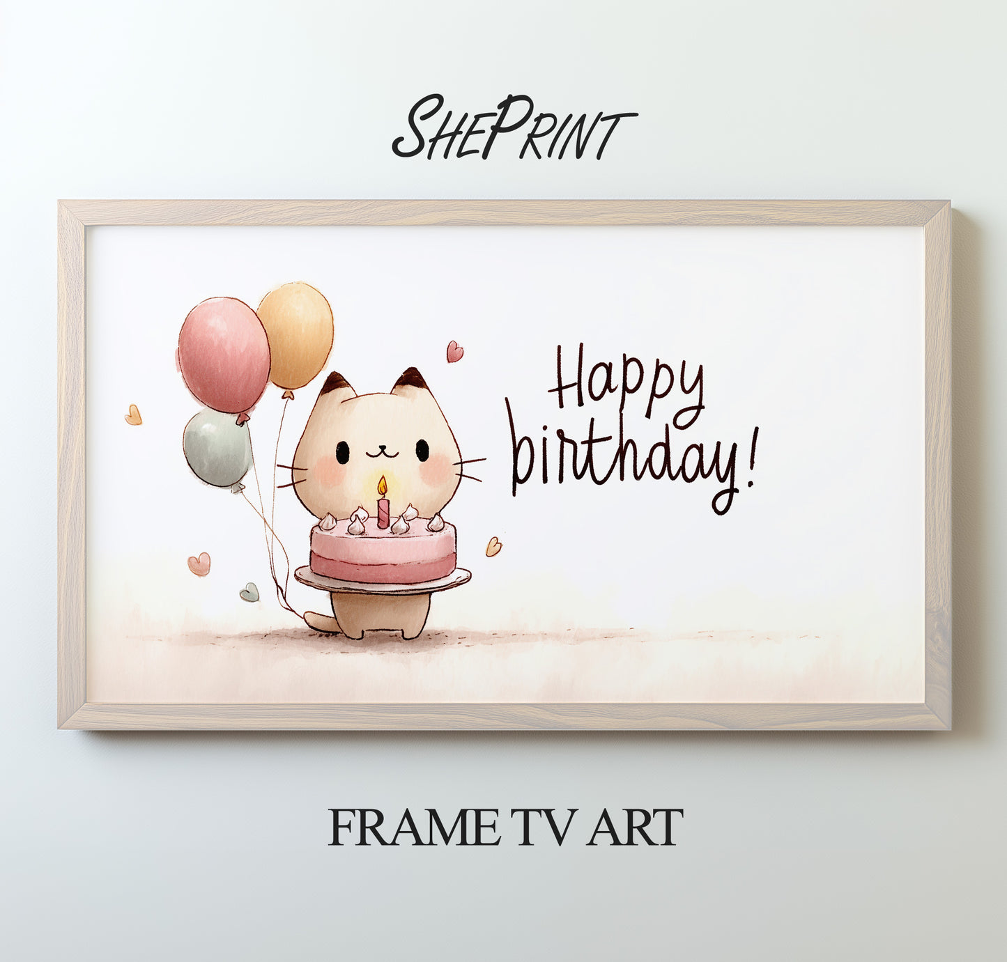 Kawaii Birthday Frame TV Art | Happy Birthday Cat Drawing