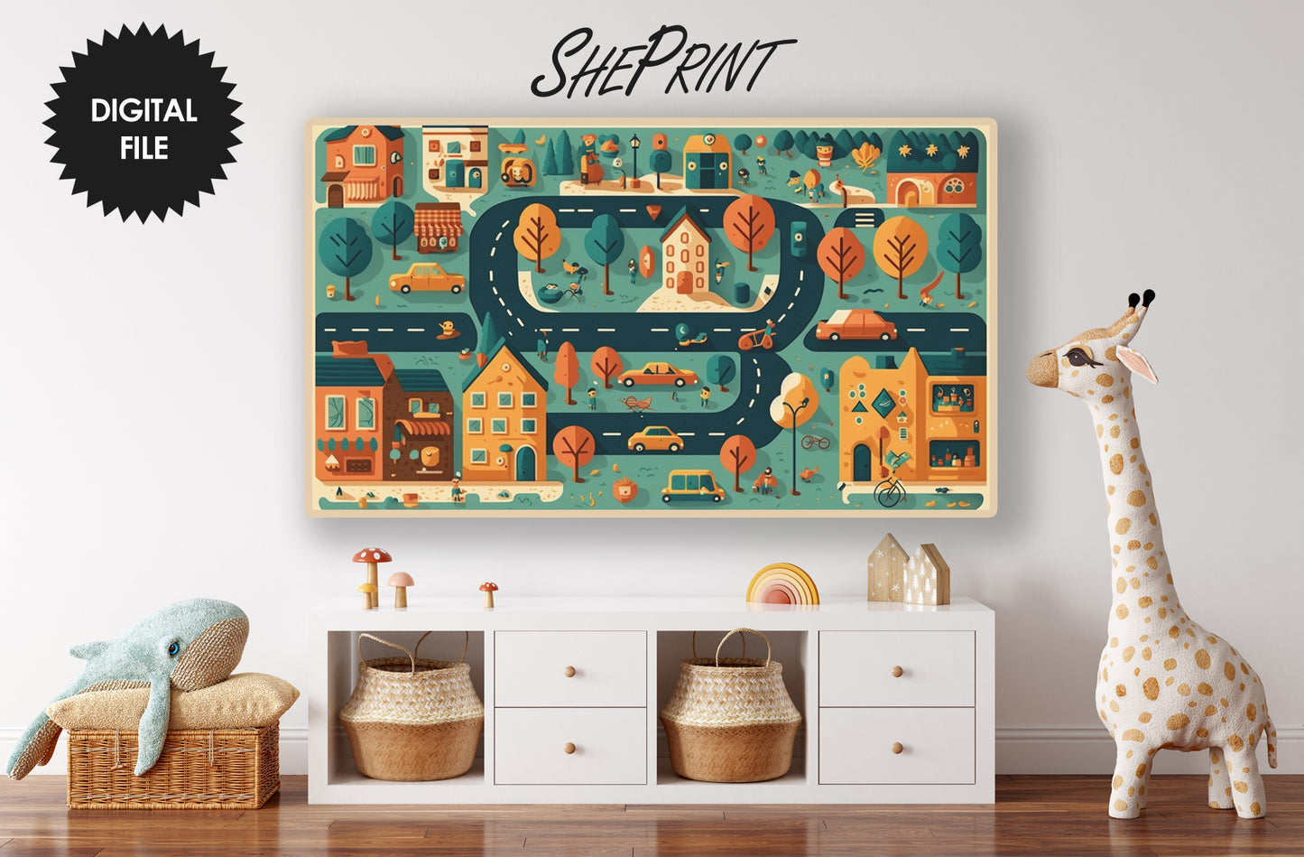 Little City Bundle TV Art Set of 6 | Abstract City Road Maps | Samsung Frame Tv Art For Kids | Digital Tv Art AI Created | Instant Download