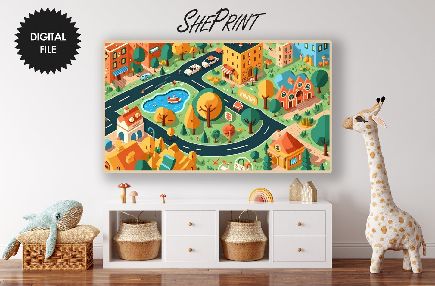 Little City Bundle TV Art Set of 6 | Abstract City Road Maps | Samsung Frame Tv Art For Kids | Digital Tv Art AI Created | Instant Download