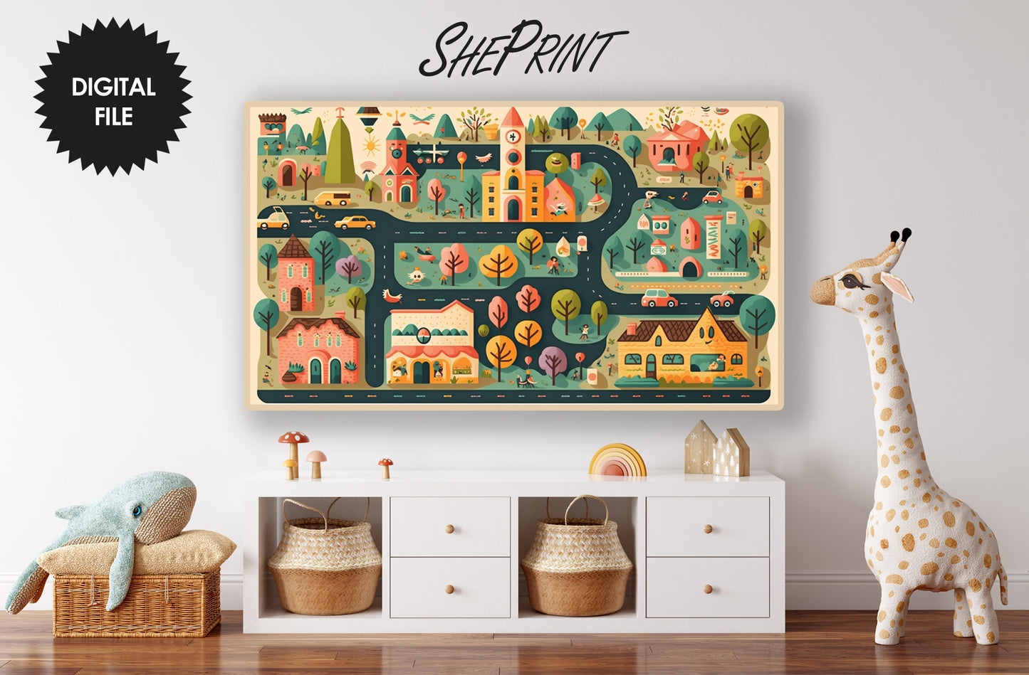 Little City Bundle TV Art Set of 6 | Abstract City Road Maps | Samsung Frame Tv Art For Kids | Digital Tv Art AI Created | Instant Download