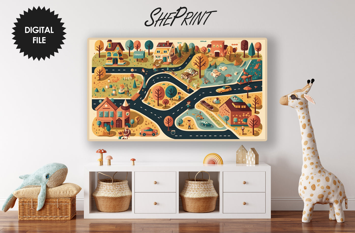 Little City Bundle TV Art Set of 6 | Abstract City Road Maps | Samsung Frame Tv Art For Kids | Digital Tv Art AI Created | Instant Download