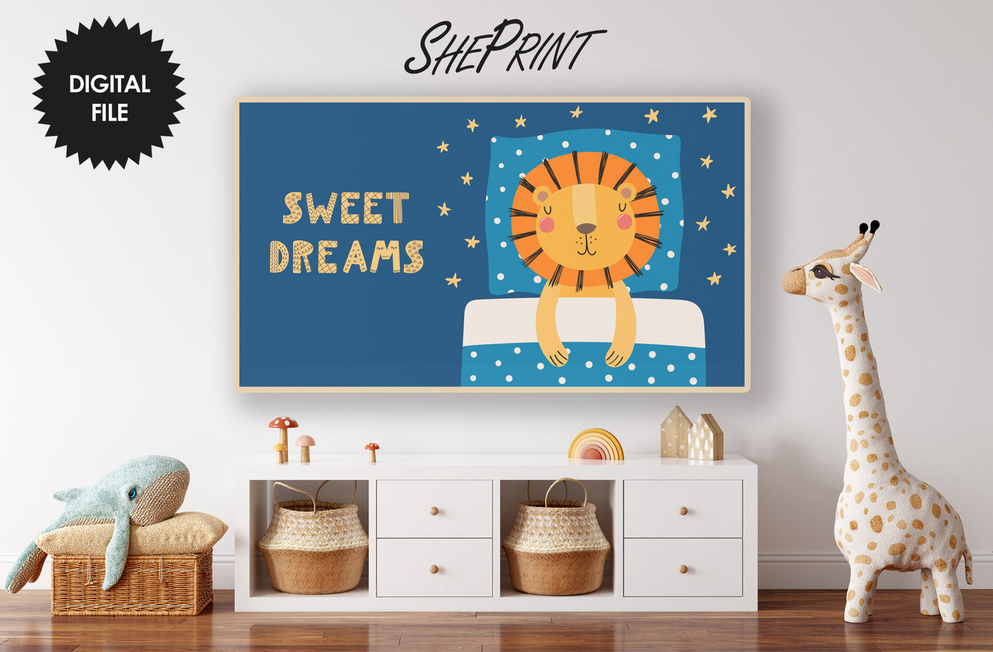 Samsung Frame TV Art Kids | Sweet Dreams | Nursery Digital TV Art | Frame TV art for Kids | Cute Lion | Good Night Art | Instant Download