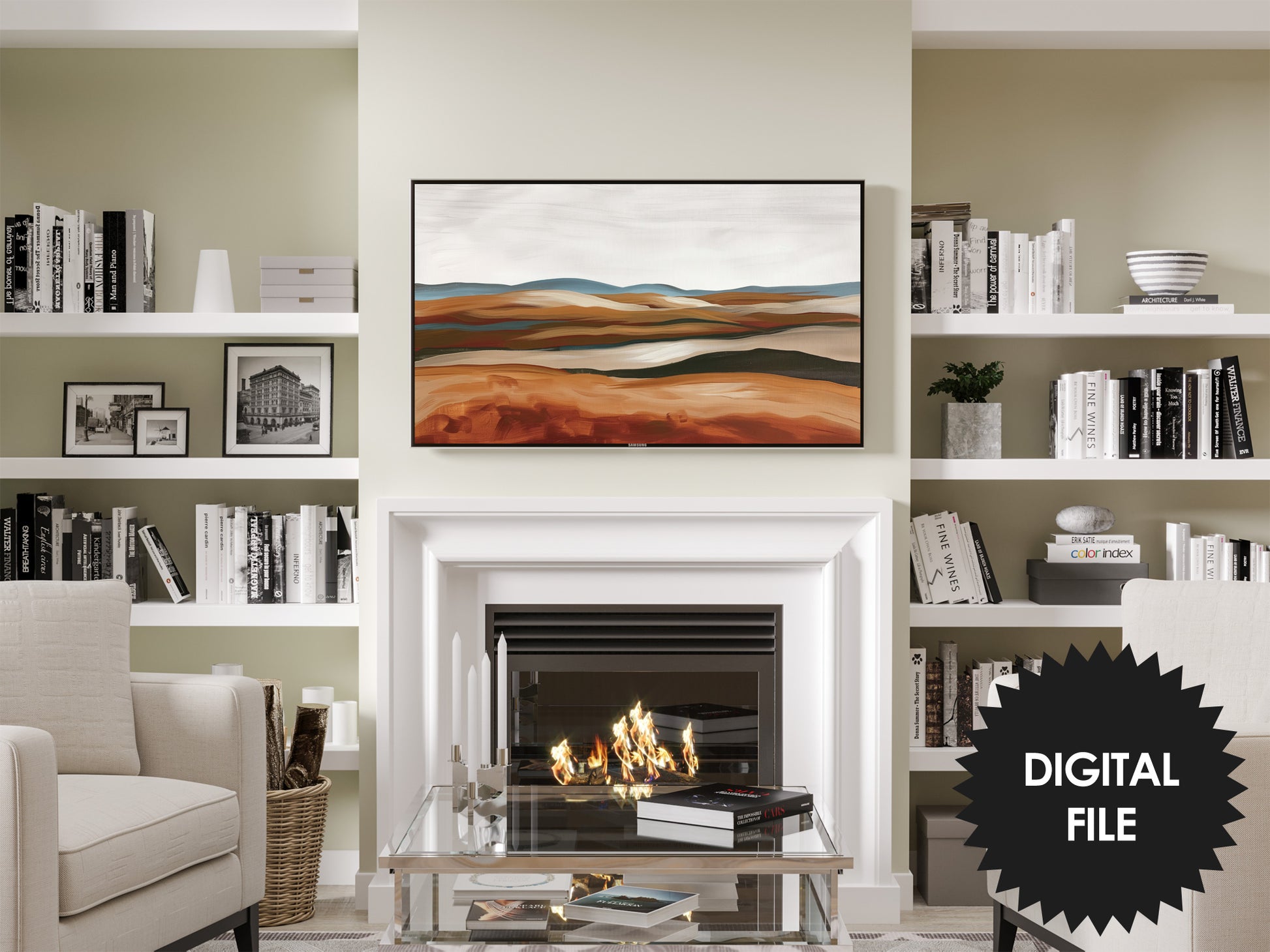 Earth Tones Landscape Frame TV Art | Abstract TV Art | Digital TV Art | Instant Download preview in modern living room