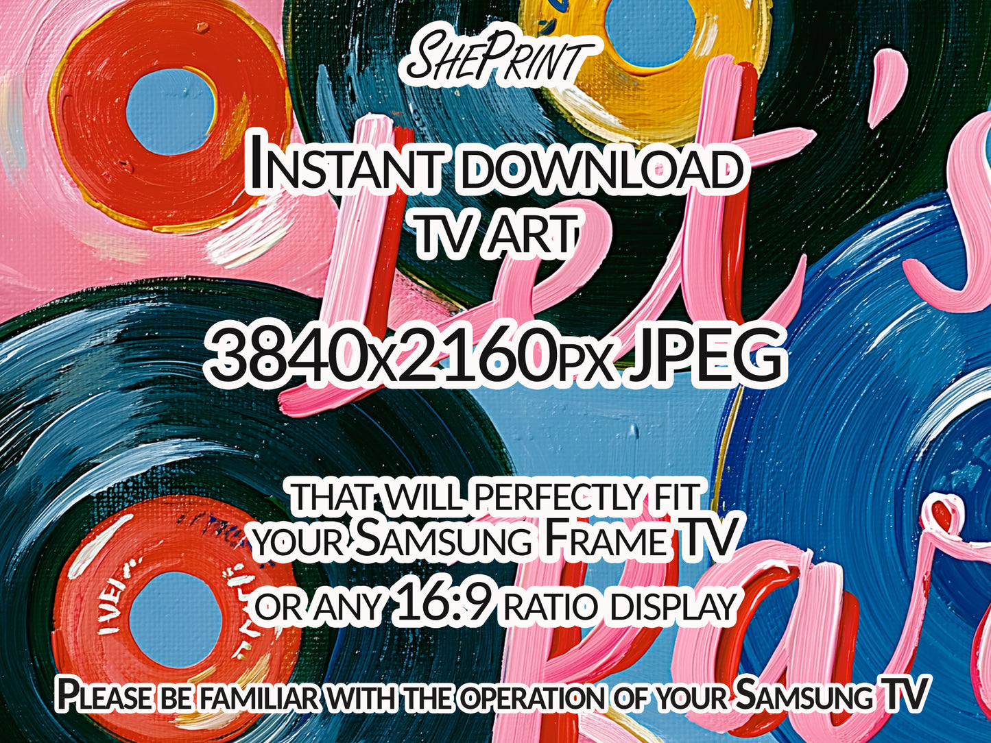 Retro Vinyl Record Frame TV Art | Party TV Backdrop | Pastel Music Theme (Digital Download) close up look