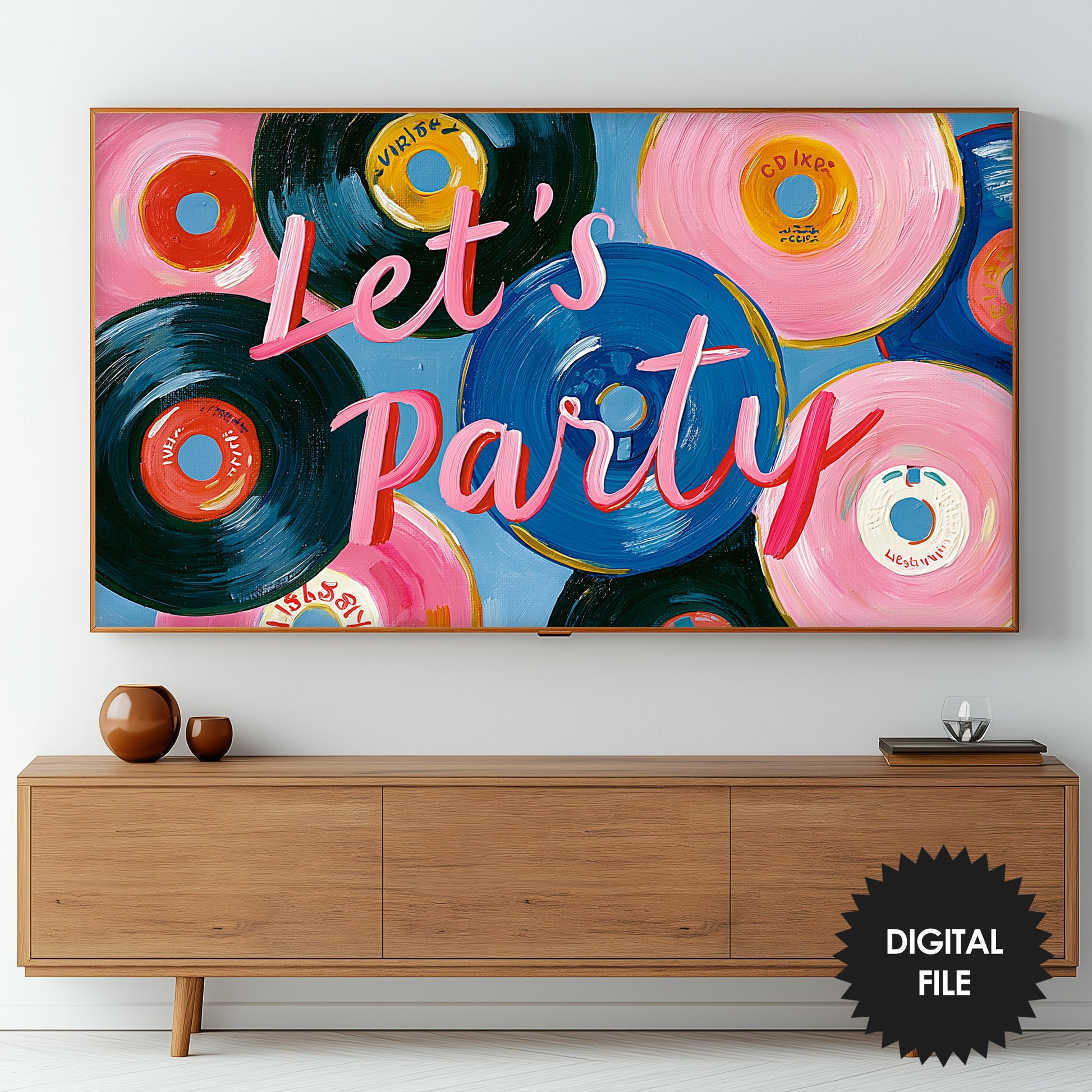 Retro Vinyl Record Frame TV Art | Party TV Backdrop | Pastel Music Theme (Digital Download) preview on screen