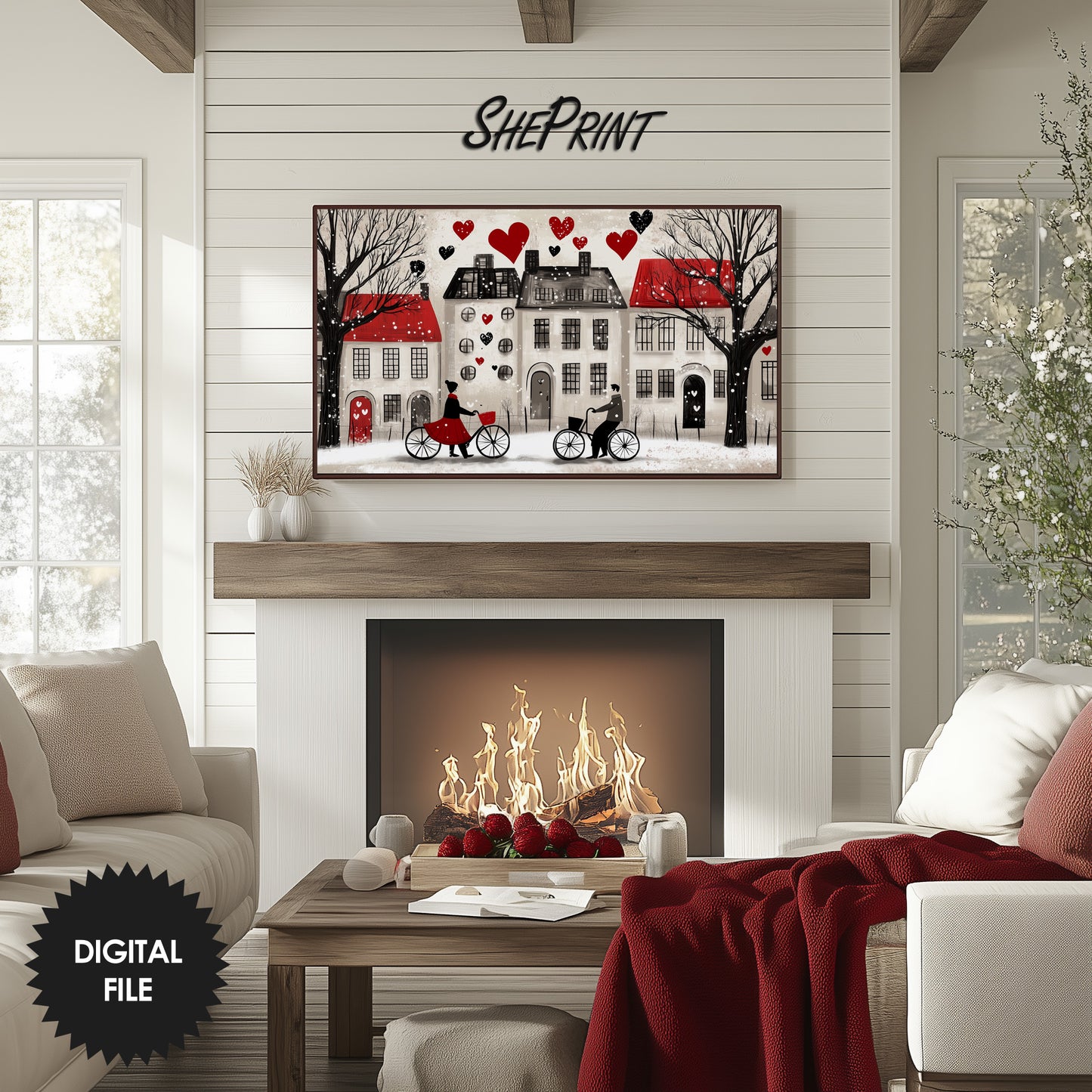 Love On Bicycle Frame TV Art | Happy Valentine's Day preview in modern living room