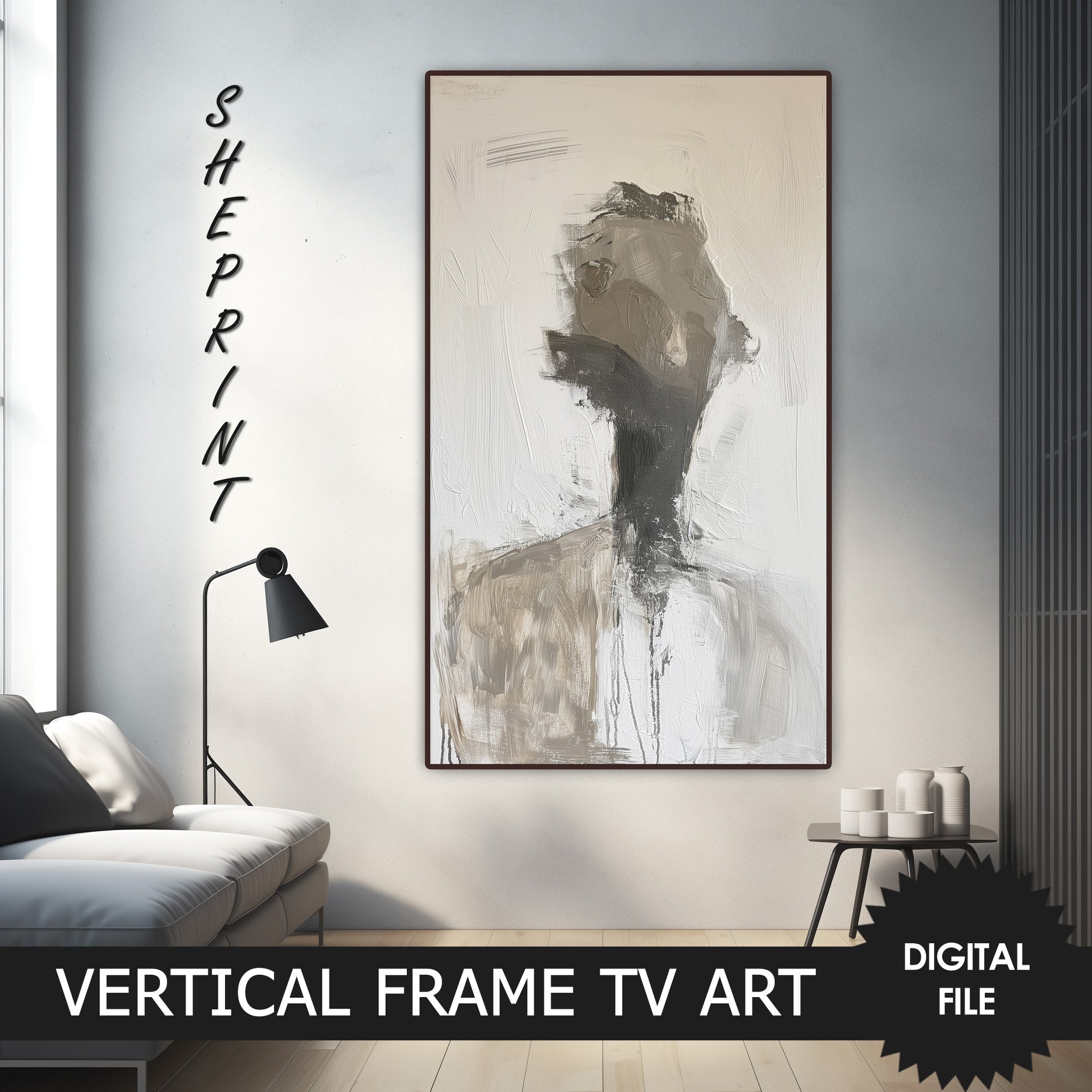Vertical Frame TV Art, Man Abstract Art, Oil Painting, Digital TV Art preview on Samsung Frame TV when mounted vertically