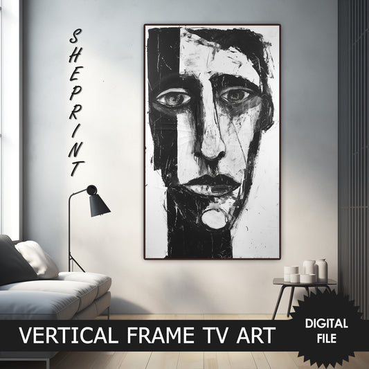 Vertical Frame TV Art, Man Abstract Portrait preview on Samsung Frame Tv whem mounted vertically