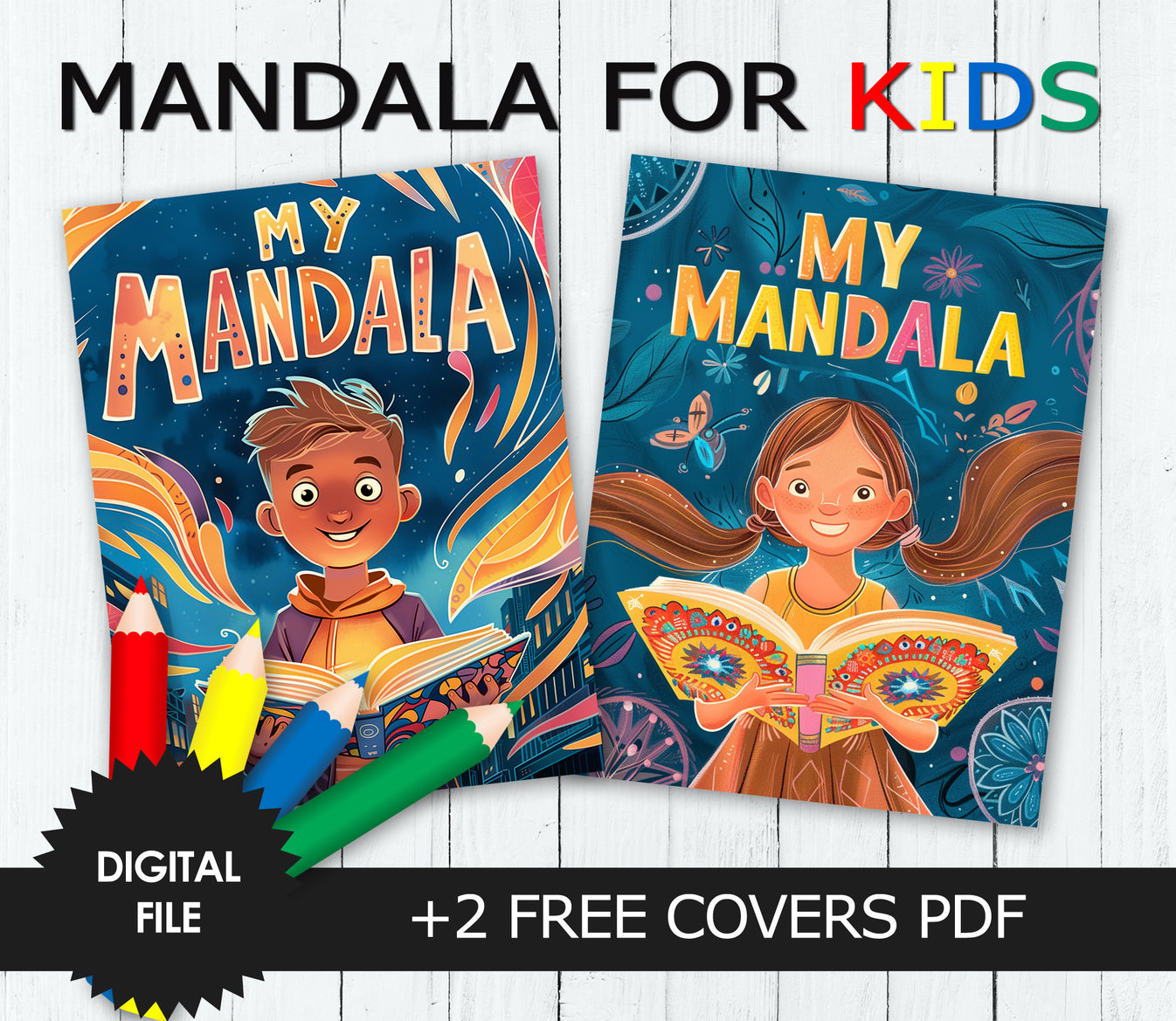 Mandala 50 Printable Coloring Pages For Kids, Bonus 2 Free Covers, For ...