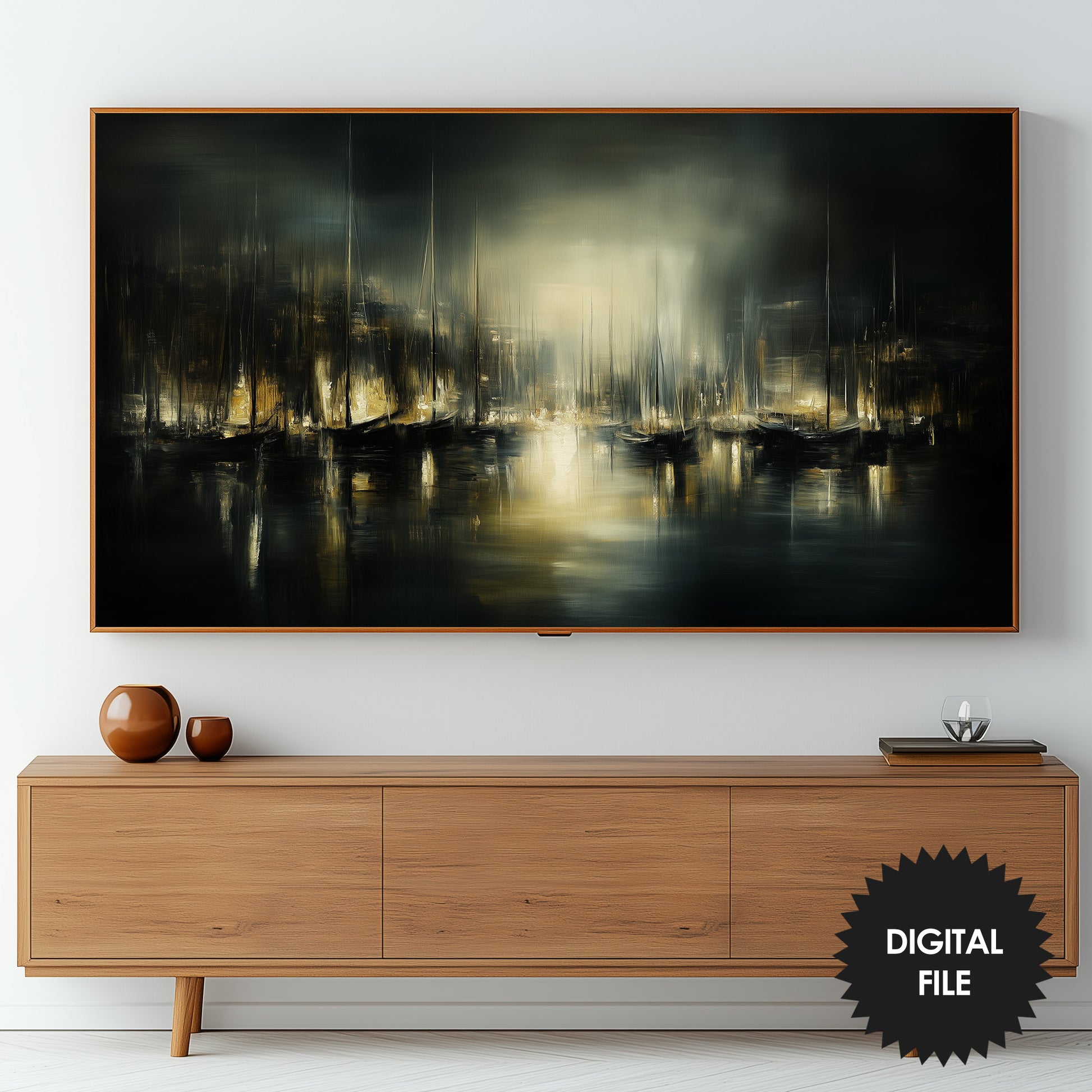 Frame TV Art | Coastal Landscape Marina at Night preview 2