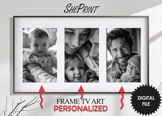 Personalized Frame TV Art Multi Aperture Collage With Your Photos or Artworks black and white example