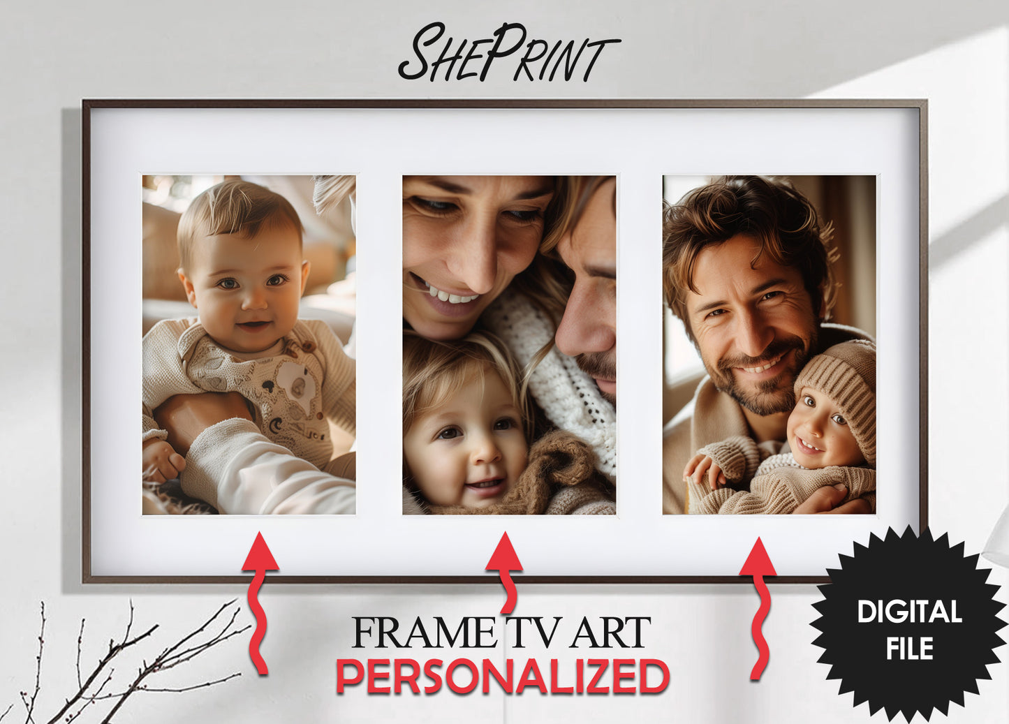 Personalized Frame TV Art Multi Aperture Collage With Your Photos or Artworks color example