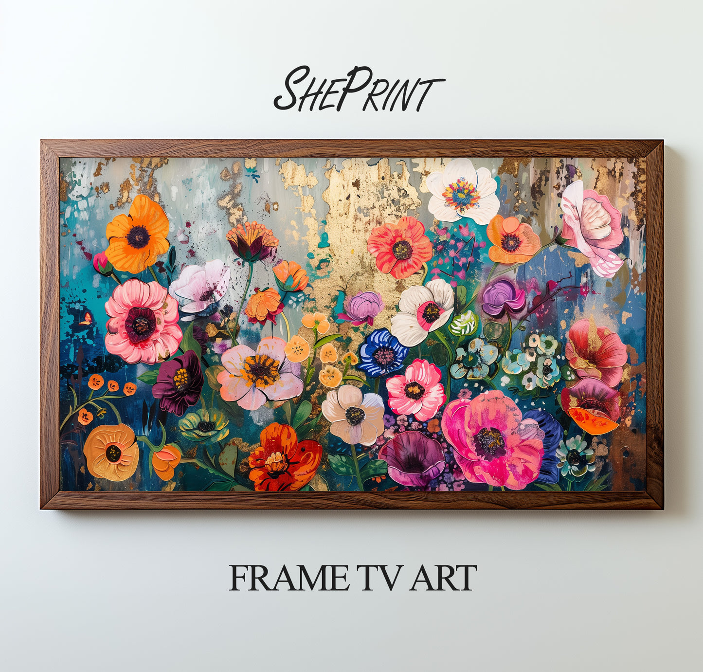 Samsung Frame TV Art, Maximalist Spring Floral Art preview on screen