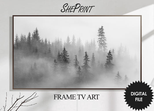 Misty Pine Forest Samsung Frame TV Art | Winter Scene | Digital TV Art | Instant Download