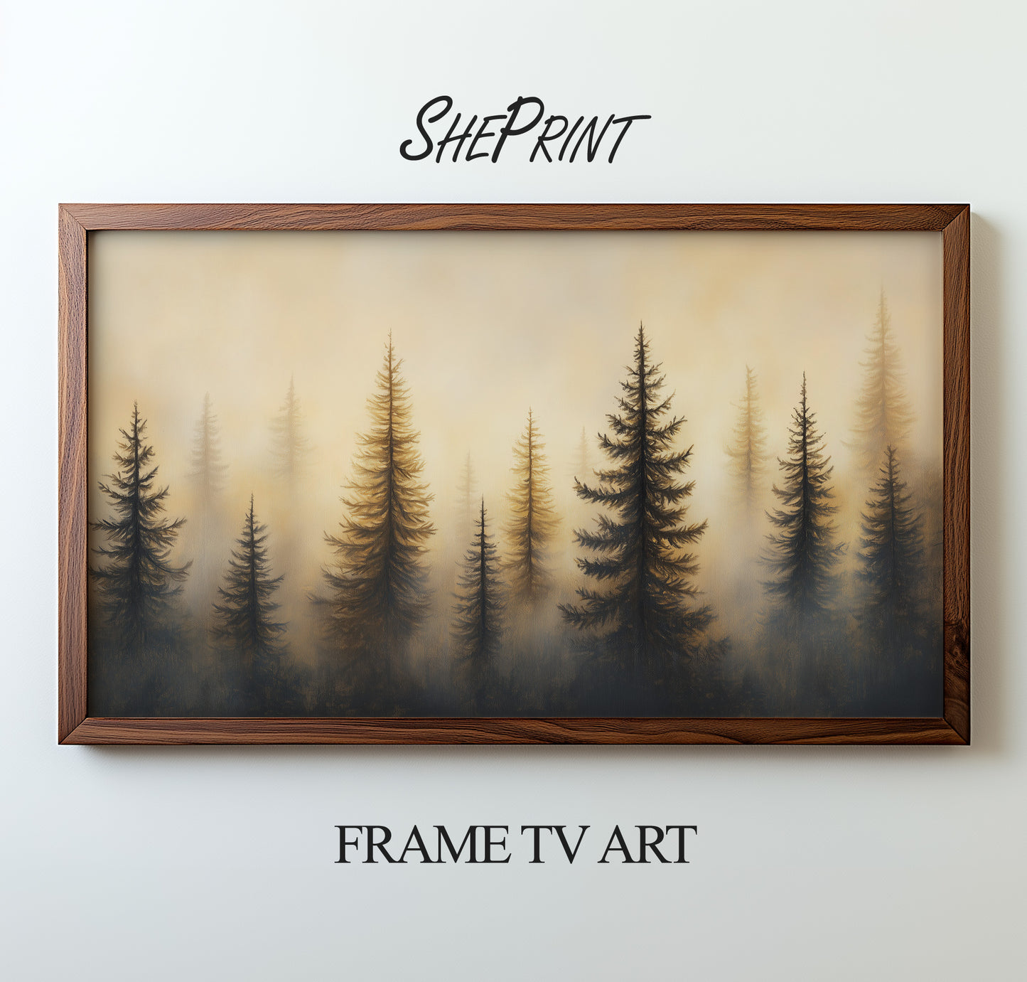 Winter Misty Forest Frame TV Art preview in wood frame