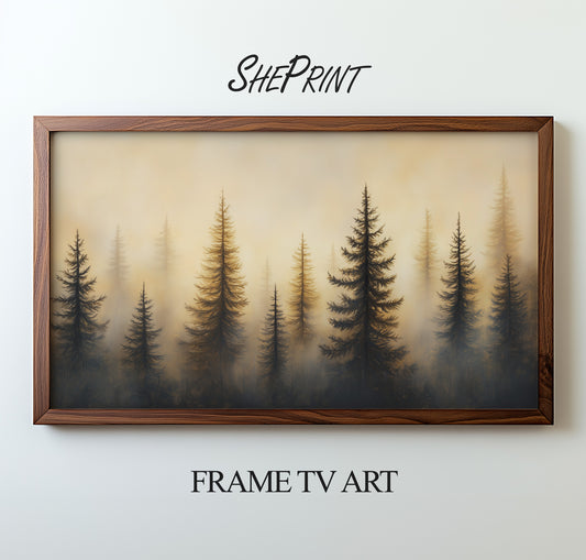 Winter Misty Forest Frame TV Art preview in wood frame