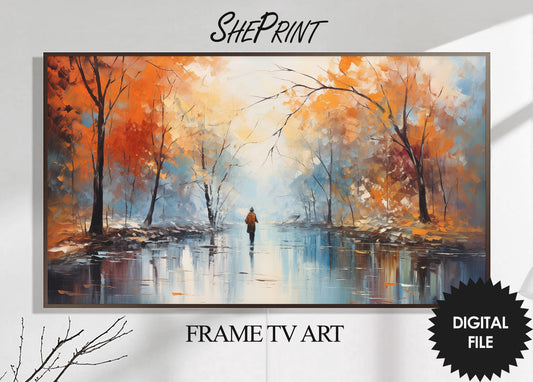 Fall Samsung Frame TV Art | Autumn Rainy Day | Digital TV Art | Digital Painting | Instant Download