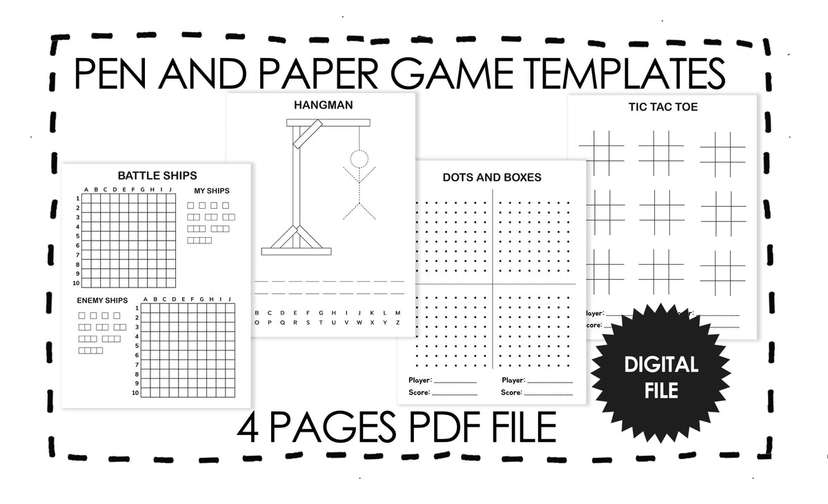 Pen String Game Printable Pen and Paper Games, Travel or Party Games, Battle Ships, Ha ...