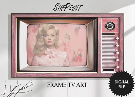 Samsung Frame TV Art Pink Retro TV | Old Vintage TV Art | Antique Old Television Wooden Case | Pink Digital TV Art | Instant Download