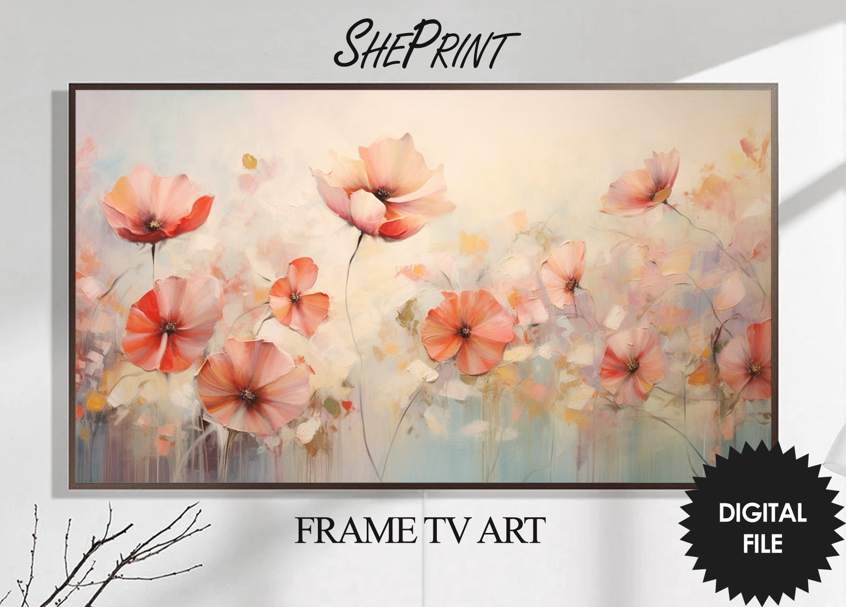 Samsung Frame TV Art, Soft Floral Abstract Art, Oil Painting Flowers, Digital TV Art, Instant Download