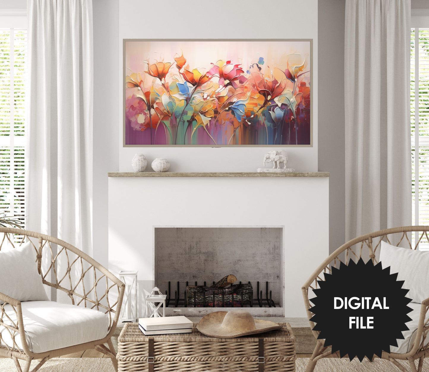 Samsung Frame TV Art, Summer Flowers Abstract Art, Floral Art Oil Painting, Digital TV Art, Instant Download