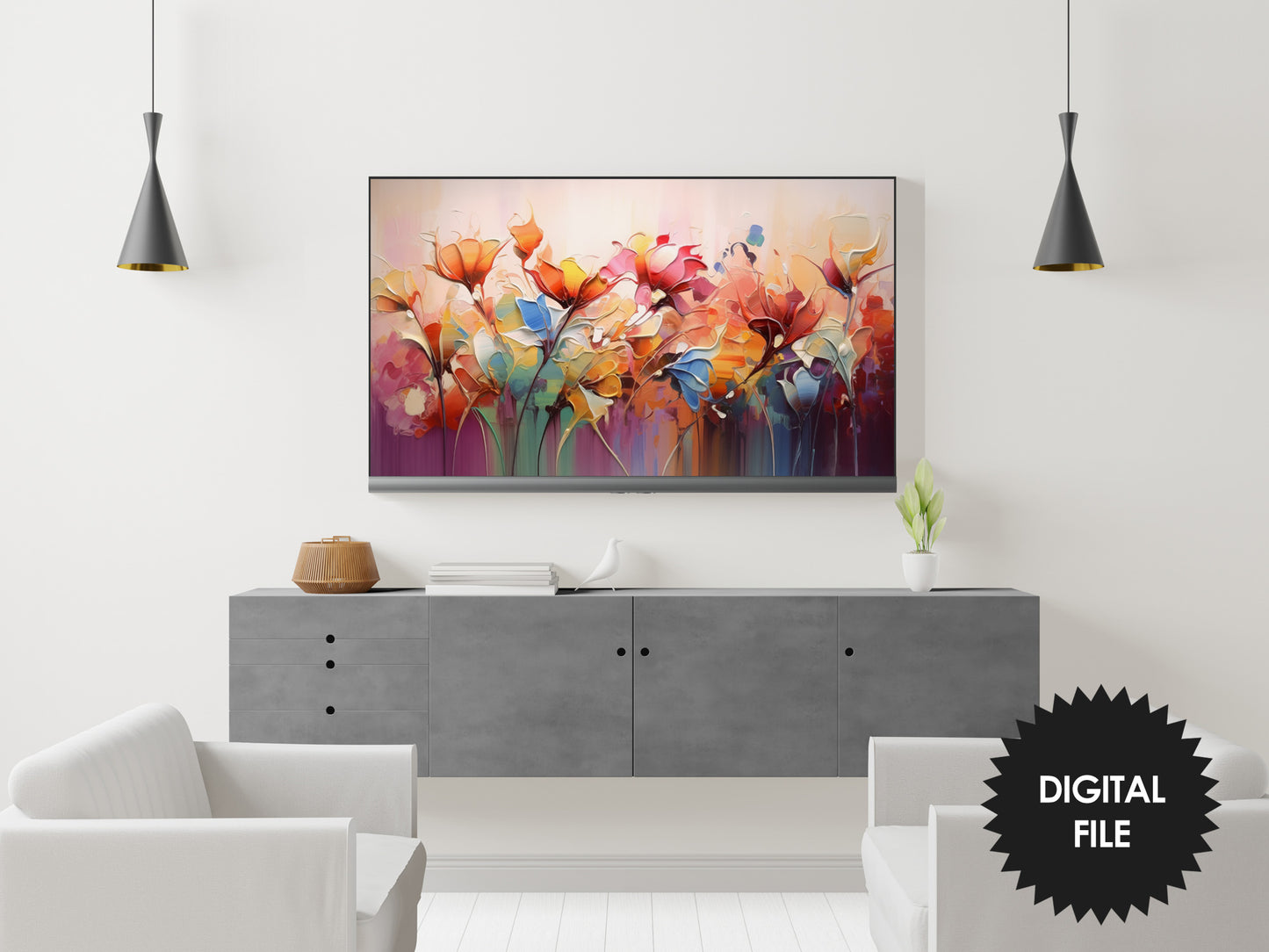 Samsung Frame TV Art, Summer Flowers Abstract Art, Floral Art Oil Painting, Digital TV Art, Instant Download