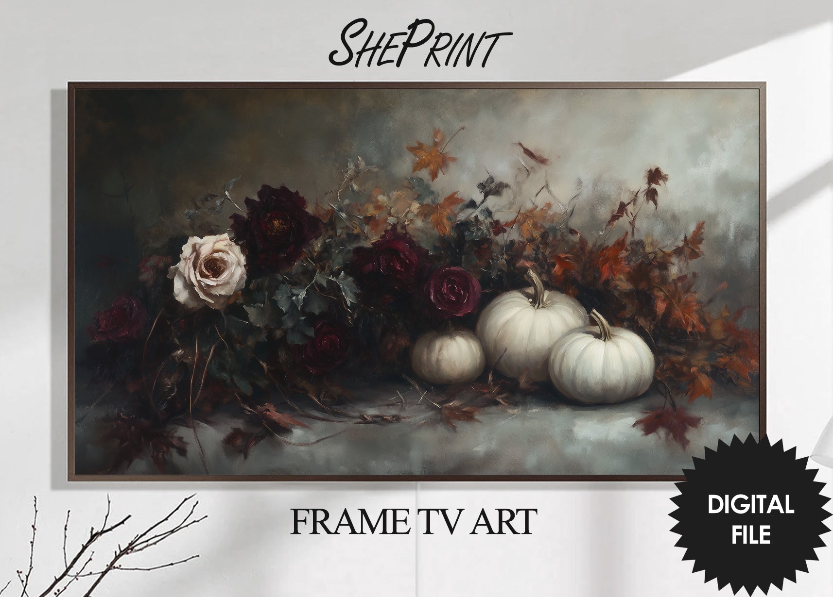 Frame TV Art Dark Moody Pumpkins and Roses preview