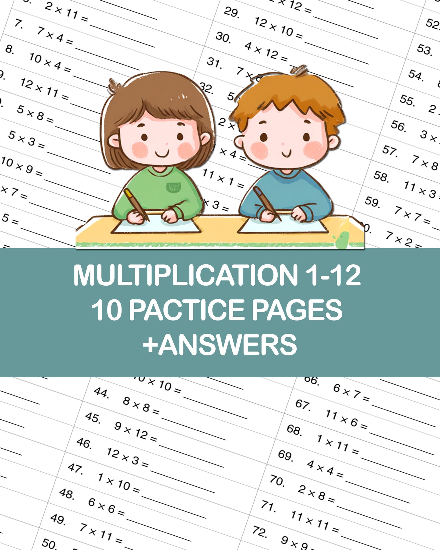 Multiplication Worksheets 1-12 | 10 Printable Practice Pages + Answer Keys | 75 Problems Each | 3rd Grade Math Drill | Instant Download PDF