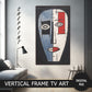 Vertical Frame TV Art, Navy Red Abstract Face, Digital TV Art preview on Samsung frame TV when mounted vertically