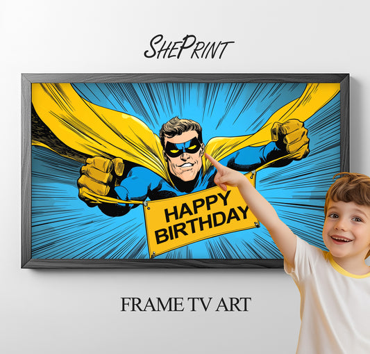 Frame TV Art For Kids | Happy Birthday Superhero Themed Party | Comic Style preview