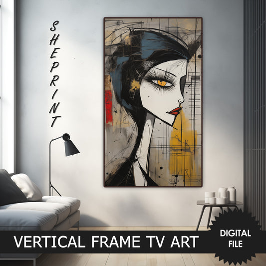 Vertical Frame TV Art, New Girl Modern Abstract Art preview on Samsung Frame TV when mounted vertically