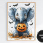 Halloween Wall Art For Kids, Cute Halloween Animals, Set of 3 Digital Prints, Nursery Wall Art, Cute Elephant preview