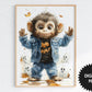 Halloween Wall Art For Kids, Cute Halloween Animals, Set of 3 Digital Prints, Nursery Wall Art, Cute monkey preview